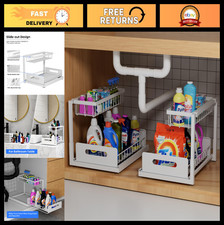2-Tier Under Sink Organizer - 2 Pack Pull Out Cabinet Storage Shelf with Sliding