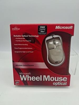 New Vintage MICROSOFT Wheel Mouse Optical PC/MAC USB PS2 ~ Open Box