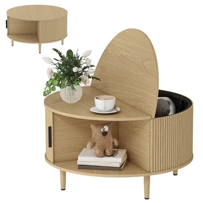 HOMCOM Coffee Table with Lift Top Sliding Door 80 cm Natural - Image 1 of 4