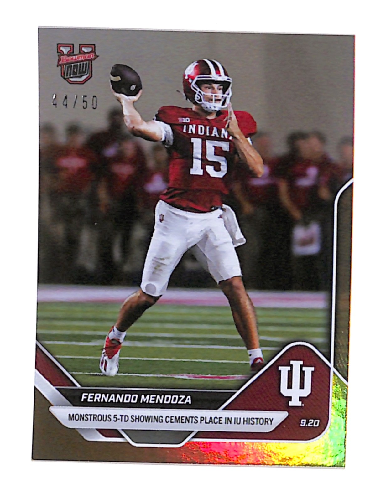 FERNANDO MENDOZA Indiana 2025-26 Bowman U Now card #17 GOLD /50