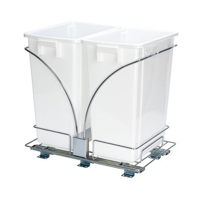 Chrome Steel Sliding Double Waste Bin with White Plastic Inserts