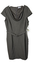 New Calvin Klein Sheath Dress Women 14 Belt Cowl Neck Career Professional Gray