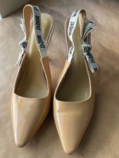 Christian Dior J'Adior Slingback Pumps Nude Patent Leather Curved Heel Flaws 41D