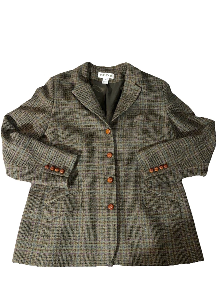 Chaqueta deportiva Orvis para mujer de lana tweed Hacking talla 18 abotonada verde a cuadros usada en excelente estado Foto 4 de 4