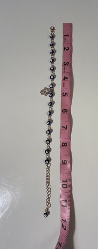 Hamsa Hand Evil Eye Gold Toned Anklet Adjustable - Picture 4 of 6