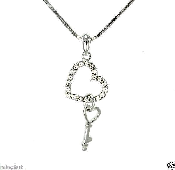 Swarovski Crystal Heart Key Love Pendant Necklace Jewelry