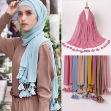 Fashion Women's Chiffon Scarf Hijab Tassel Long Shawl Wrap Headscarves Turban