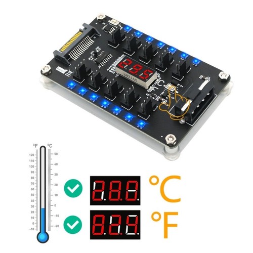 Fan Hubs Motherboards 12V Power Supply Controller Adapter +LED Temperature 1 to - Afbeelding 7 van 8