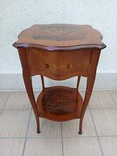 Antico Comodino Mobiletto Tavolino Con Cassetto in Legno Intarsiato Vintage