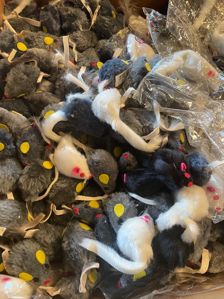 VO-TOYS Fur Catnip Mice 50 Pack Cat Toy Furry Mouse With Tail Original Critters bulk