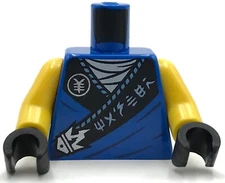 Lego New Blue Minifigure Torso Tunic White Shirt Wide Black Hems Ninjago Ninja