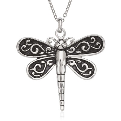 Sterling Silber ausgefallener oxidierter Libelle Anhänger