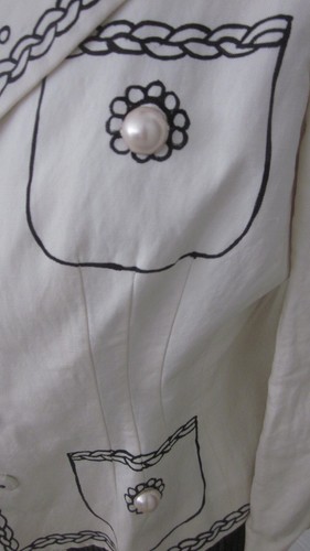 Moschino italienische elfenbeinfarbene Trompe L'oeil Seilkette Perlenzierleiste Jacke IT42 USA 8 - Bild 5 von 17