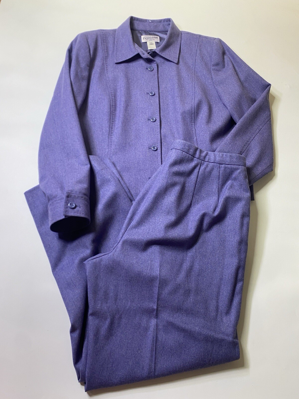 VTG Pendleton Womens Petite 14/16 Suit Purple Blazer Pant Set 100% Virgin Wool