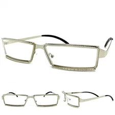 Men Classy Elegant Modern Contemporary Clear Lens Eye Glasses Silver Metal Frame