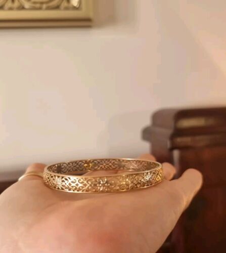 Ladies Two-Tone Gold 9ct (375, 9K) Rare Filigree Openwork Vintage Bangle - Picture 2 of 7