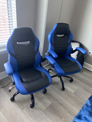 Blue And Black Leather Studio Gaming Chairs (2)