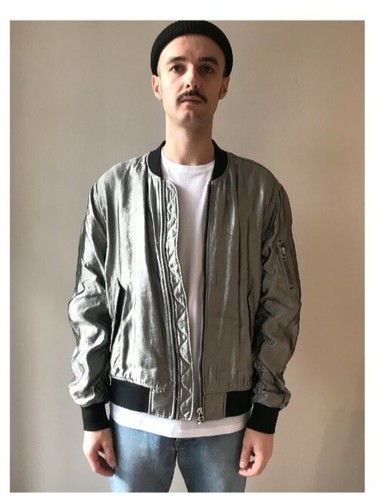 H\u0026M Man Silver Shiny Bomber Jacket With 