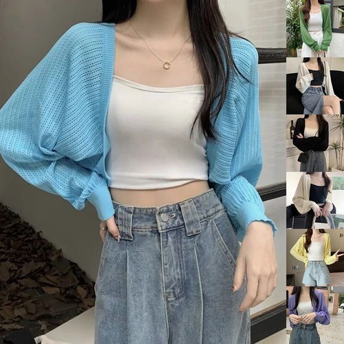 Womens Trendy Casual Hollow Cardi with Lantern Sleeves Available in Colors - Picture 3 of 26