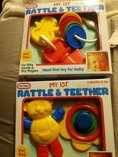 Fun Time My 1st Rattle  Teether Teething Ring Infant Baby Vintage Lot of 2
