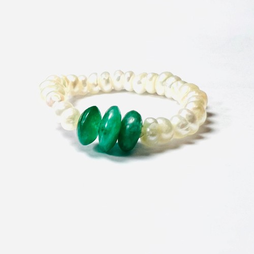 Natural Seed Pearl Eternity Natural Emerald Ring Size 4.5 - 第 1/5 張圖片