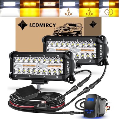 2x LEDMIRCY 7''inch Strobe Amber LED Work Light Bar Pod Offroad Driving Truck SUV