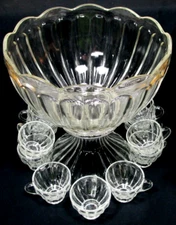 vintage Anchor Hocking Colonial clear glass punch bowl set-11 cups & base - USA