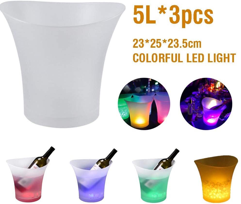5L LED ICE BUCKET 7 Color Changing Champagne Wine Beer Drink Cooler Home 3 pcs
