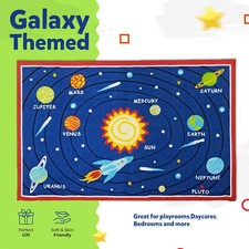 Kids Galaxy Play Mat Rug Space Themed Boy Baby Rug Rocket Ship Toy Floor Playmat