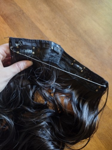 💖Invisible Wire Hair Extensions Synthetic Dark Brown Clip 1 Piece Wavy💖 - Picture 7 of 8