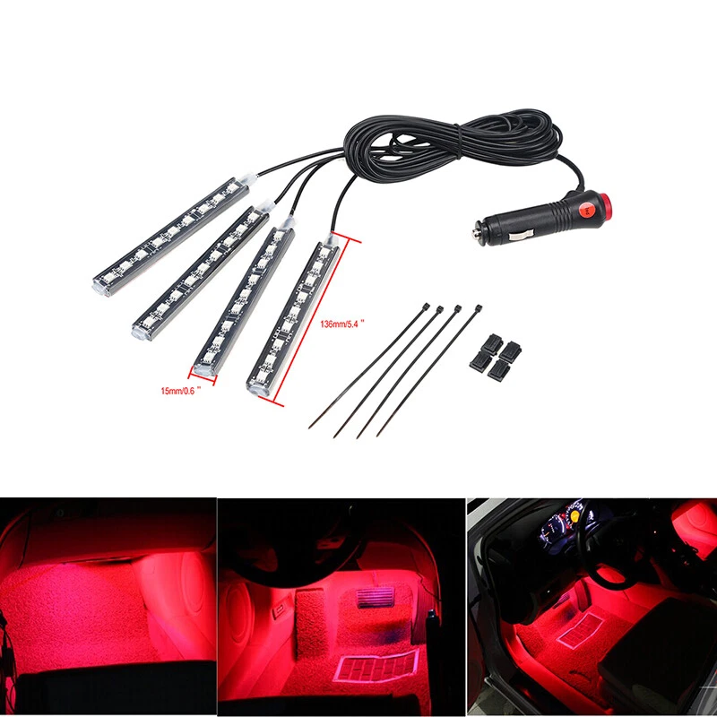 4x RGB Coche Auto Interior Neón Atmósfera Tira Luz LED Música Control Remoto Foto 2 de 4