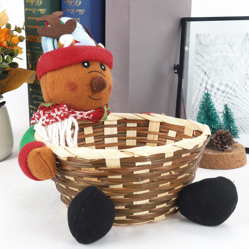 Merry Christmas Candy Storage Basket Decoration Santa Snowman Storage