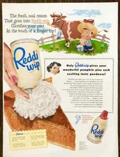 1953 Reddi Wip Spray Whipped Cream PRINT AD Pumpkin Pie Cute Cow Illustration