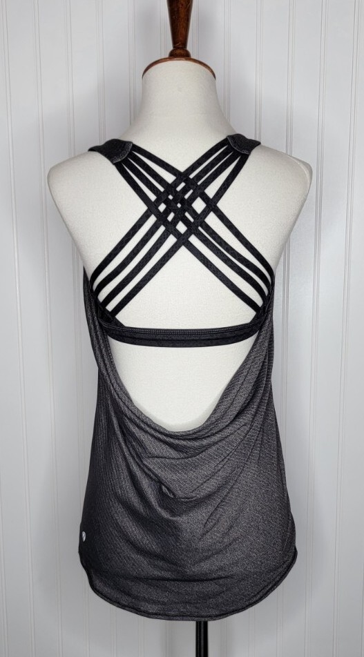 Lululemon Wild Tank Top Strappy Open Back Heathered Gray /Black