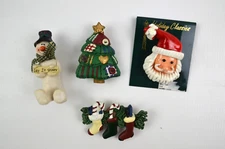 Lot of 4 Christmas Holiday Pins Brooches Snowman Santa Stockings Tree