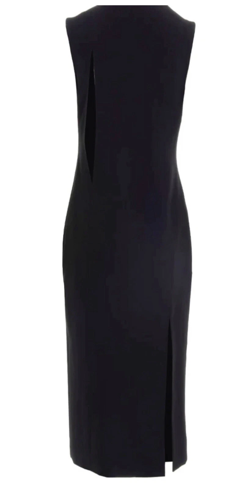 *VERSACE* Runway S S 2023 abito midi nero taglio smussato senza maniche nuovo con etichette IT 36