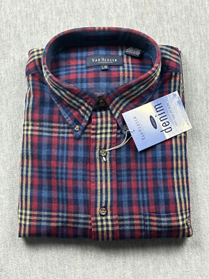 Van Heusen Denim Classics Shirt Mens Large Blue`Plaid Button Down Casual New