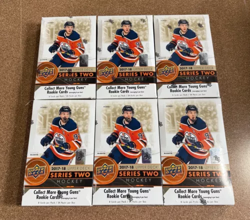 LOT OF 6 2017-18 UPPER DECK SERIES 2 TWO HOCKEY FACTORY SEALED HOBBY BOX (A)