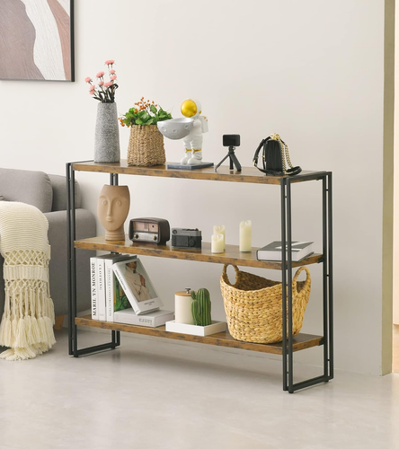 3-Tier Rustic Wood and Metal Industrial Bookshelf for Home Office, Bedroom, Kitc - Picture 9 of 12