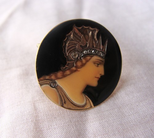 UNIQUE 18K YELLOW GOLD SWISS ENAMEL CIRCLE BROOCH CIRCA 1880'S - Picture 5 of 7