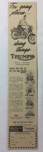 1962 TRIUMPH motorcycle ad ~ For Going Places... Doing Things