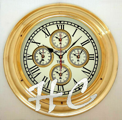 Nautical Brass Antique Clock Ship's World Time Clock Home & Office Wall Decor