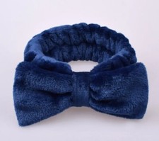 PLUSH Bow Soft Fleece Spa Hair Band Wrap Headband Make Up Bath Yoga Blue