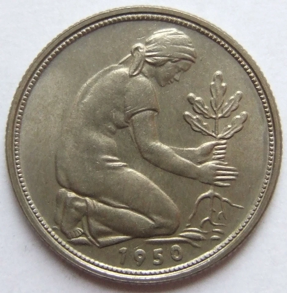 Münze 50 Pfennig 1950 G Bank Deutscher Länder in fast Stempelglanz - Bild 2 von 2