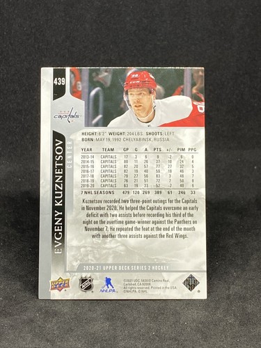 2021 UPPER DECK SERIES 2 #439 EVGENY KUZNETSOV HOCKEY CARD #169261-11 - Picture 2 of 2