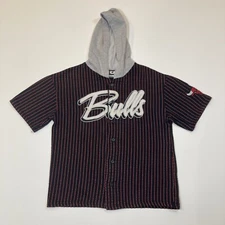 Chicago Bulls Mens Small Shirt Black NBA Baskeball Logo Button Up Hooded
