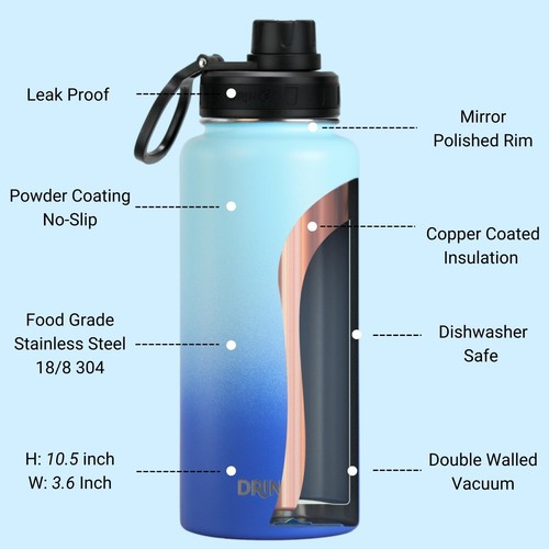 Botella de agua de acero inoxidable con aislamiento de doble pared frasco deportivo 32 oz 22 oz - Imagen 92 de 97