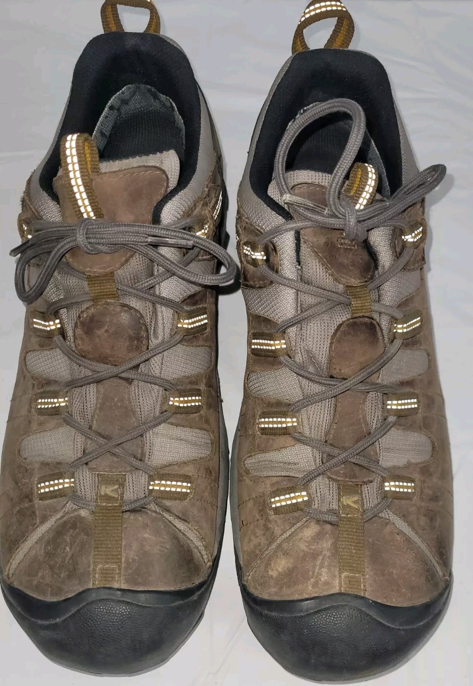 Scarpe da trekking Keen da uomo in pelle marrone impermeabili taglia 15