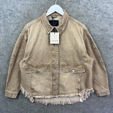 Allsaints Jacket Womens 10 Brown Hettie Denim Shacket Biker Chore Button Up Top