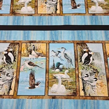 Into The Wild BTY P&B Textiles Loon Puffin Eagle Goose Bird Block Stripe